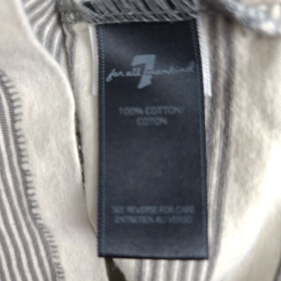 7 For All Mankind Beige Striped Henley Shirt Girls Large Button Neck Casual - Picture 9 of 13